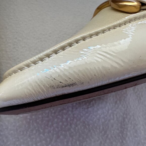 Anthropologie Bibi Lou Zagreb Patent Leather Gold Horsebit Loafers Cream 37 - Picture 13 of 14
